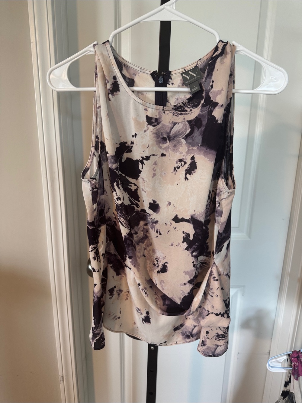 Worthington Cream and Black Abstract Print Tank Top